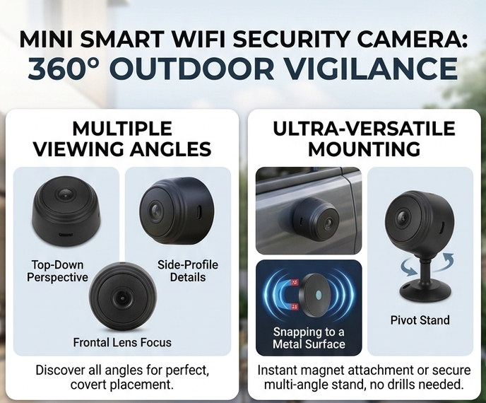 Portable Mini WiFi Camera for Indoor Outdoor Security, Battery Powered Magnetic Video Equipment, Work 45 Minutes Without Power (Black)